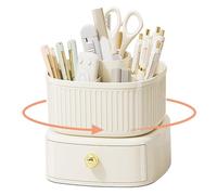 Historicus Pot a Crayon Rotatif à 360 Degrés, 2 étages Organiseur Bureau avec 5 Compartiments et tiroirs, Pot à Crayon, Porte Crayons Bureau, Rangement Stylo, Pour Papeterie, Maquillage
