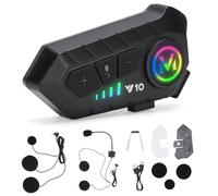 HISUEKIG 5.3 Écouteurs Casque Intercom de Moto, Kit Bluetooth Main Libre Moto sans Fil, Port Charge Type C, Réponse Automatique et Annulation Double Bruit