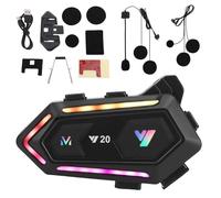HISUEKIG Écouteurs Casque Intercom de Moto, Kit Bluetooth Main Libre Moto sans Fil, Annulation de Bruit, Double Haut-Parleur, IPX6, RGB,Réponse Automatique, Technologie sans Fil 5.3