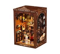 Hisxrcal DIY Miniature Bibliothèque Diorama à Monter Insert d'Étagère Artisanat Scène Littéraire Structure Bois Parfait pour Salon Bureau Lecture Ambiance Chaleureuse