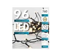 HiT Guirlande lumineuse à LED (24/48/96), fonctionne sur piles, avec minuteur et télécommande, câble vert, pour intérieur et extérieur, Blanc chaud/froid 96er + Fernbedienung