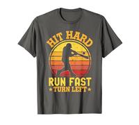 Hit Hard Run Fast Turn Left Amusant Joueur de baseball et fan T-Shirt