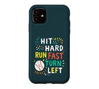 Hit Hard Run Fast Turn Left Baseball Funny Sport Mom Dad Coque pour iPhone 11