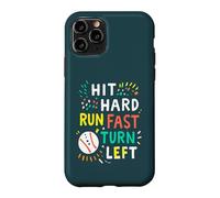 Hit Hard Run Fast Turn Left Baseball Funny Sport Mom Dad Coque pour iPhone 11 Pro