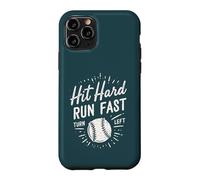 Hit Hard Run Fast Turn Left Baseball Funny Sport Mom Dad Coque pour iPhone 11 Pro