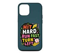 Hit Hard Run Fast Turn Left Baseball Funny Sport Mom Dad Coque pour iPhone 12/12 Pro