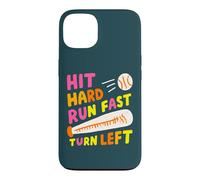 Hit Hard Run Fast Turn Left Baseball Funny Sport Mom Dad Coque pour iPhone 13