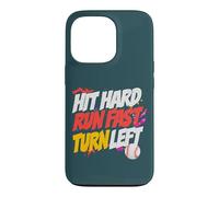 Hit Hard Run Fast Turn Left Baseball Funny Sport Mom Dad Coque pour iPhone 13 Pro