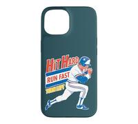 Hit Hard Run Fast Turn Left Baseball Funny Sport Mom Dad Coque pour iPhone 15