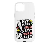 Hit Hard Run Fast Turn Left Baseball Funny Sport Mom Dad Coque pour iPhone 15 Plus