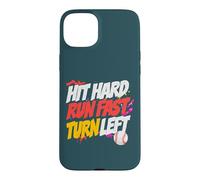 Hit Hard Run Fast Turn Left Baseball Funny Sport Mom Dad Coque pour iPhone 15 Plus
