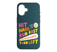 Hit Hard Run Fast Turn Left Baseball Funny Sport Mom Dad Coque pour iPhone 16