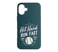 Hit Hard Run Fast Turn Left Baseball Funny Sport Mom Dad Coque pour iPhone 16 Plus