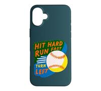 Hit Hard Run Fast Turn Left Baseball Funny Sport Mom Dad Coque pour iPhone 16 Plus