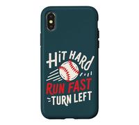 Hit Hard Run Fast Turn Left Baseball Funny Sport Mom Dad Coque pour iPhone X/XS