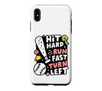 Hit Hard Run Fast Turn Left Baseball Funny Sport Mom Dad Coque pour iPhone XS Max