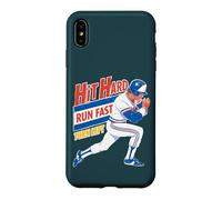Hit Hard Run Fast Turn Left Baseball Funny Sport Mom Dad Coque pour iPhone XS Max