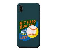 Hit Hard Run Fast Turn Left Baseball Funny Sport Mom Dad Coque pour iPhone XS Max