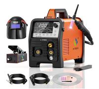 HITBOX Poste à Souder TIG 200A, 230V 6-en-1 avec démarrage HF, MMA/TIG/Pulsé/Nettoyage TIG/Point / 2T/4T, pédale de commande et casque de soudage(TIG200PRO)