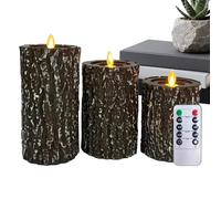 Hitburu Bougies LED avec Télécommande | 3 Pièces Déco LED Souche d'Arbre Scintillante Avec Télécommande Minuteur - Bougies Colonne Fonctionnent sur Piles - pour Mariage en Plein Air, Fête d'Automne,