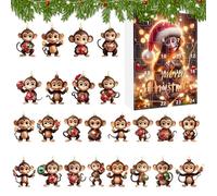 Hitburu Calendrier de l Avent Singe Noel | 24 Decorations Mignonnes Singe 2D pour Sapin | Fournitures Pour Fêtes De Bureau Anniversaire Salle De Classe Voiture Dortoir Thanksgiving École Maison