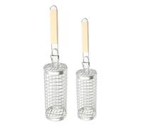 Hitburu Panier Grill Emboîtables Barbecue - Accessoire Barbecue Extérieur,2 Pièces Ustensiles en Acier Inoxydable Pliable avec Manche en Bois pour Légumes et Crevettes