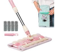Hitburu Serpillère Plate pour Sols en Parquet | Balai à Franges pour Cuisine avec 4 Têtes Lavables,Manche Télescopique Rotatif 360° et Raclette Anti-Poussière