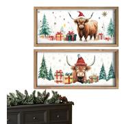 Hitburu Tableau Vache Highland,Duo Impression Rustique sur Bois,Décor Mural Art Bovin - Pour Cuisine, Chambre, Salon, Nursery, Maison et Bureau