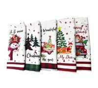 Hitburu Torchons De Vaisselle pour Noël | 5 Pièces Torchon | Serviettes De Fêtes avec Père Noël, Élan, Bonhomme De Neige, Lutin,pour Les Fêtes, La Soirée, La Maison, La Salle À Manger