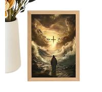 Hitburu Veilleuse Jésus - Tableau Lumineux Jésus 4D,Peinture LED Décoration Chrétienne pour Maison Chambre Église Noël Pâques Anniversaire