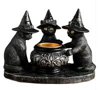 Hitchuey Bougeoir d'Halloween avec motif de sorcière et de chat - Bougeoir gothique foncé en résine - Bougeoir d'aromathérapie pour la décoration de la maison (salon, table à manger, cuisine)