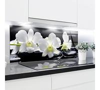 HitGlass Crédence en verre trempé résistant à la chaleur décorative 125 x 50 cm Épaisseur 4 mm Parfait derrière les cuisinières à gaz, en céramique et à induction Facile à nettoyer et à