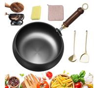 HItianya 2026 New Uncoated Thick Iron Pot, 24/26/28cm Japanese Iron Pan, Hand-Forged Non-Stick Irons Pan, Big Belly Frying Pan with Wooden Lid & Spatula, for All Stoves (Without Lid, 28cm)