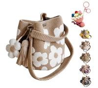HItianya Handmade Crochet Bags for Women - Boho Floral Knit Tote Bag Summer Beach Purse with 3D Flowers & Tassel Accents for Vacation (A)