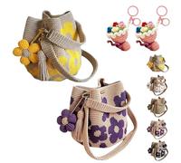 HItianya Handmade Crochet Bags for Women - Boho Floral Knit Tote Bag Summer Beach Purse with 3D Flowers & Tassel Accents for Vacation (2PC-C)
