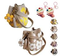 HItianya Handmade Crochet Bags for Women - Boho Floral Knit Tote Bag Summer Beach Purse with 3D Flowers & Tassel Accents for Vacation (2PC-A)