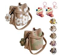 HItianya Handmade Crochet Bags for Women - Boho Floral Knit Tote Bag Summer Beach Purse with 3D Flowers & Tassel Accents for Vacation (2PC-F)