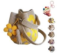 HItianya Handmade Crochet Bags for Women - Boho Floral Knit Tote Bag Summer Beach Purse with 3D Flowers & Tassel Accents for Vacation (B)