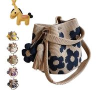 HItianya Handmade Crochet Flower Tote Bag for Women, Boho Woven Straw Shoulder Bag, Summer Beach Vacation Purse, Knit Floral Crossbody Handbags for Travel, Shopping and Daily Use (Blue)