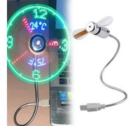 HItianya LED Clock Fan with Time and Temperature Display, Flexible Gooseneck Mini USB Desk Fan, Quiet Portable Cooling Gadget for Home Office Laptop PC, Safe Soft Blades,Plug and Play (1pc)