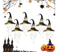 HItianya Lighted Witch Hat Hanging Chime, Glowing Star Tassel Halloween Decorations with Warm LED Lights for Porch Patio Indoor Outdoor, Spooky Gothic Wind Chimes Party Decor (15×15×20cm,pcs)
