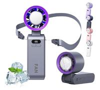 HItianya Portable Fan Air Conditioner, 199 Speeds Hand Held Neck Fan with Ice Cooling Pad, Rechargeable Small Personal Fan for Travel,Office and Outdoor, 3 in 1 Cooling Fan with Lanyard (Gray)