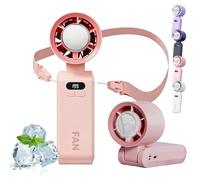 HItianya Portable Fan Air Conditioner, 199 Speeds Hand Held Neck Fan with Ice Cooling Pad, Rechargeable Small Personal Fan for Travel,Office and Outdoor, 3 in 1 Cooling Fan with Lanyard (Pink)