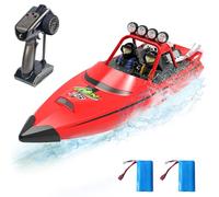 Hitish RC Bateau télécommandé pour enfants et adultes - 2,4 GHz - Pour piscine et eau salée - 20 MPH - Jouet de bateau pour garçons et filles - 2 batteries rechargeables - 40 min - Rouge