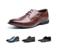 Hitmars Chaussure Derby Hommes Cuir Artificiel Ville Chaussures Habillées Homme Oxfords Mariage Commercial Classique Lacets HW1-Brun EU39
