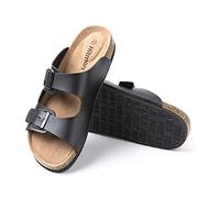 Hitmars Sandale Homme Bout Ouvert Tong Ete Mules Pantoufle Cuir Synthétique Claquette Piscine Plage Flip Flop Confort Boucle Noir-2 45 EU
