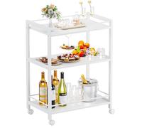 HITNET Chariot de Bar Blanc, Desserte pour Boissons, Chariot de Service à 3 Niveaux sur roulettes, Chariot de Cuisine Roulant pour la fête à la Maison