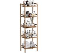 HITNET Etagere 5 Niveaux, Bibliotheque Salle de Bain Rangement Bambou avec Étagères Réglables, Support de Plantes Gain de Place, pour Salon, Balcon, Cuisine, Noyer