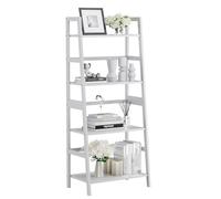HITNET Etagere Echelle 4 Niveaux, Bibliotheque Salle de Bain Rangement Autoportante avec Étagères Ouvertes, Cadre en Bambou, Support de Plantes Gain de Place, pour Salon, Balcon, Cuisine, Blanc