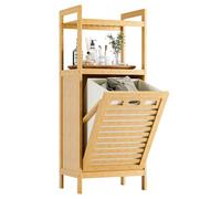 HITNET Meuble Salle de Bain avec Panier à Linge, Armoire bas Salle de Bain en Bambou avec 2 étagères ouvertes, 32L Sac Intérieur Amovible pour Buanderie, Toilette et Chambre à coucher, Naturel